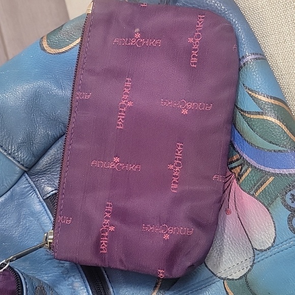 Anuschka Blue Hand Painted Leather Shoulder Bag - Picture 10 of 16